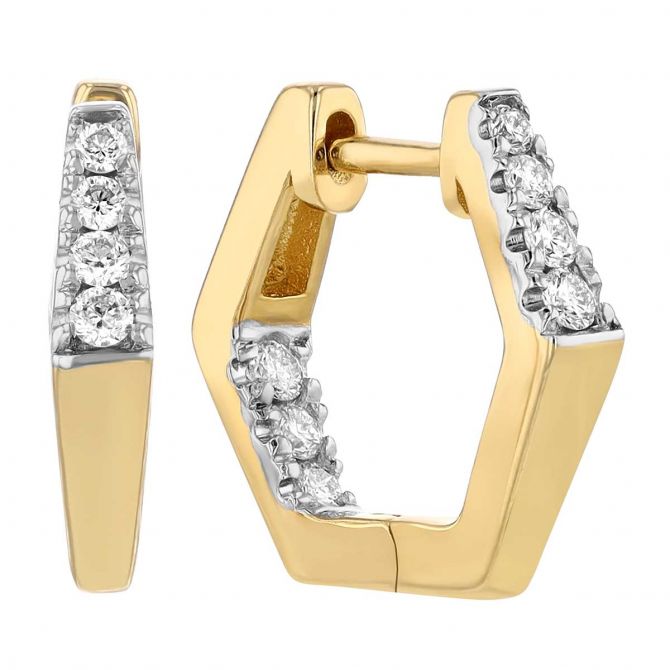 Frederic Sage Diamond Inside Out Hexagon Hoop Earrings in Yellow & White Gold