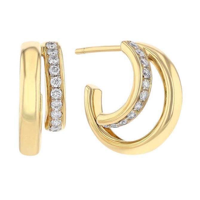 Frederic Sage Diamond & Yellow Gold Double Open Huggie Hoop Earrings