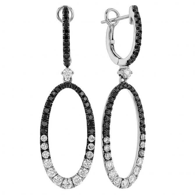 Frederic Sage Black & White Diamond Open Oval Huggie Dangle Earrings in White Gold