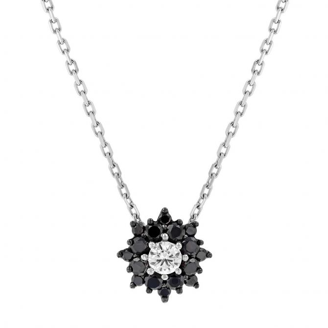 Frederic Sage Black & White Diamond Floral Pendant in White Gold