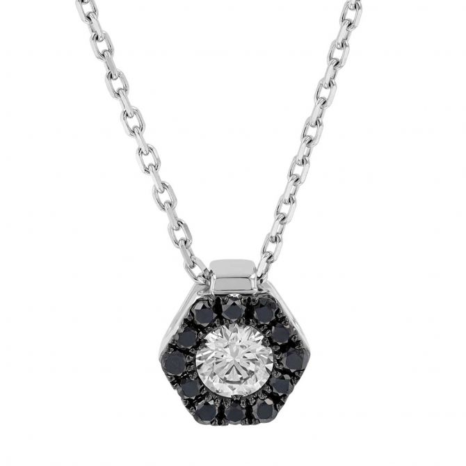 Frederic Sage Black & White Diamond Pavé Hexagon Pendant in White Gold