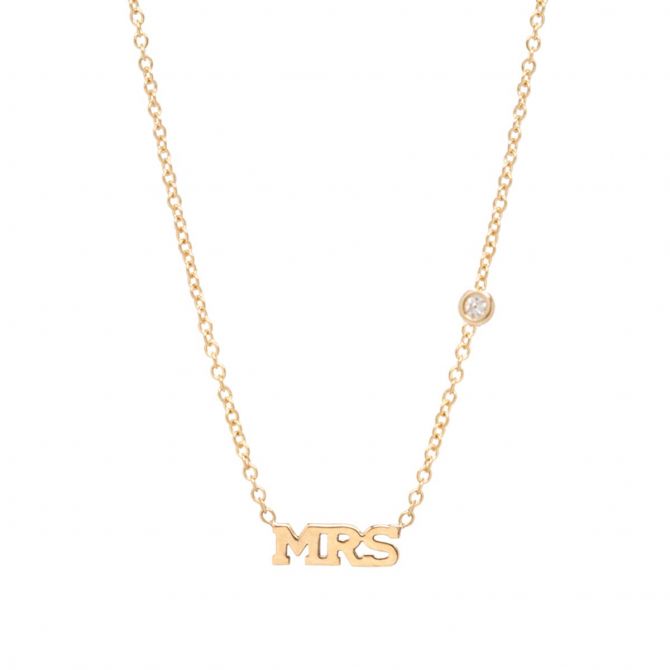 Zoe Chicco Itty Bitty Floating Diamond Mrs. Necklace in Yellow Gold, 16"