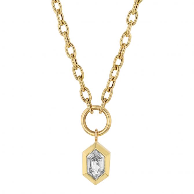 Zoe Chicco Hexagon Diamond Bezel Set Pendant in Yellow Gold, 18"