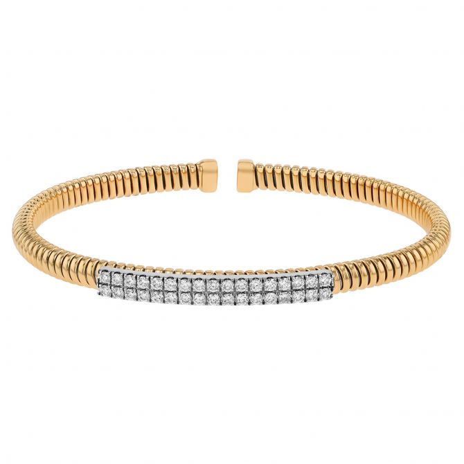 Diamond Pave Coil Bangle Bracelet in Yellow & White Gold