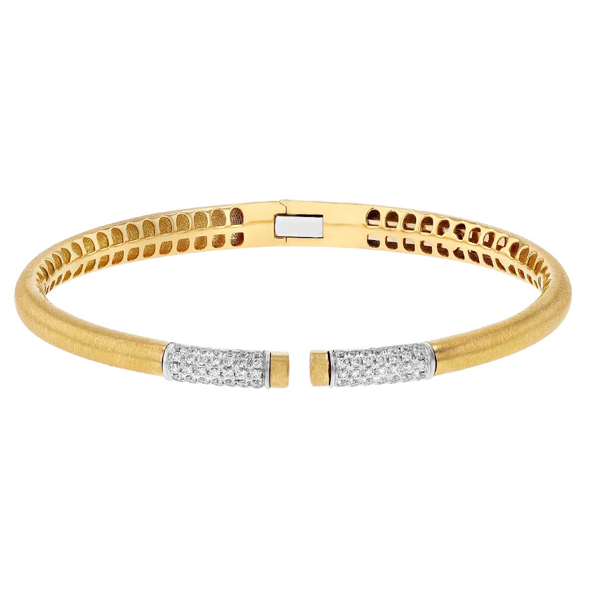 Diamond Pavé Double Rondelle Hinged Bangle Bracelet in Yellow & White ...