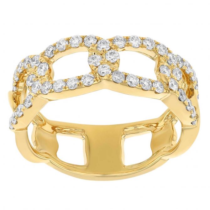 Diamond Pave Open Oval Link Ring in Yellow Gold