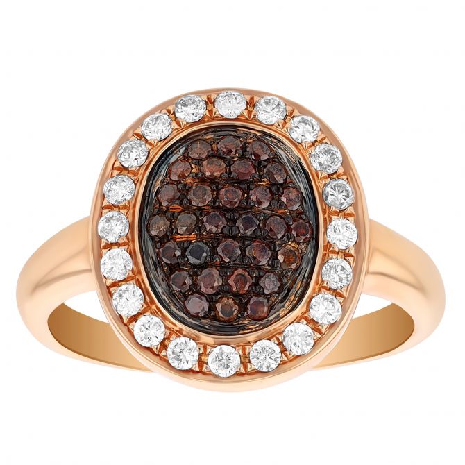 Brown & White Diamond Pave Oval Ring in Rose Gold