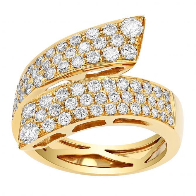 Diamond Pave Tapered Bypass Ring in Yellow Gold