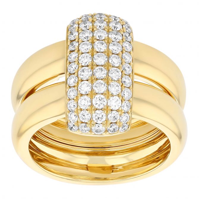 Diamond Pave Half Rondelle Double Band Ring in Yellow Gold