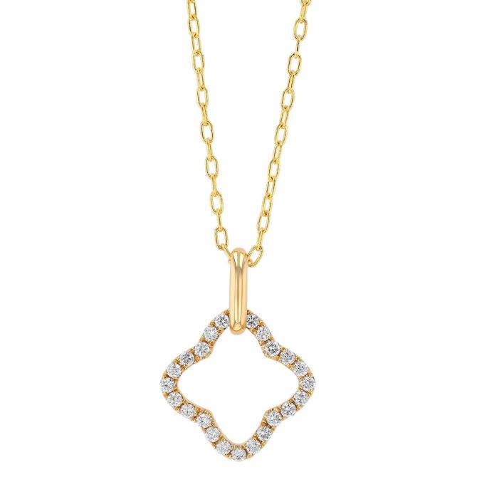 Diamond Open Clover Pendant in Yellow Gold, 17.5"