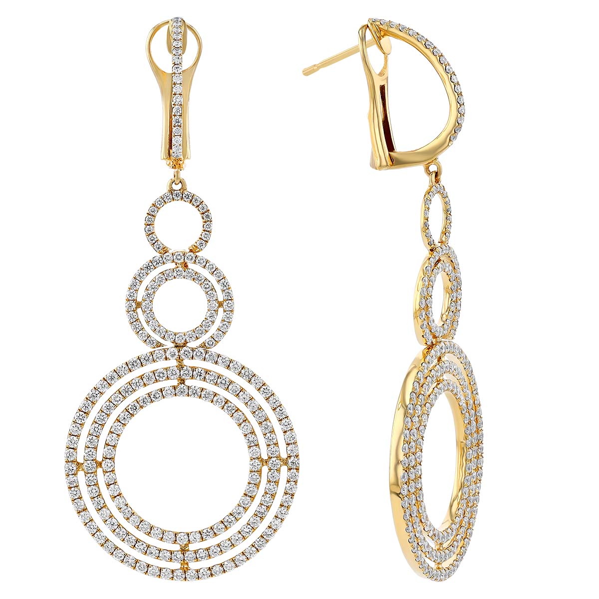 Diamond Pavé Triple Circle Dangle Earrings in Yellow Gold | Borsheims