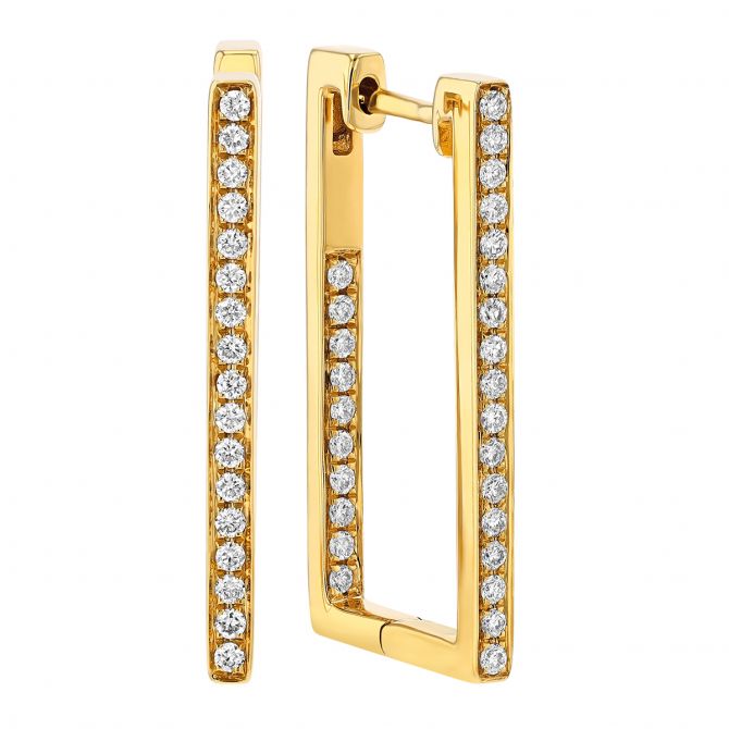 Diamond Inside Out Rectangle Hoop Earrings in Yellow Gold