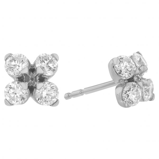 Roberto Coin Love in Verona Diamond Clover Stud Earrings in White Gold, 1.10 cttw