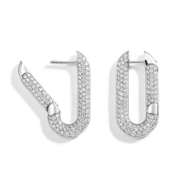 Vhernier Mon Jeu Diamond Pavé Link Earrings in White Gold