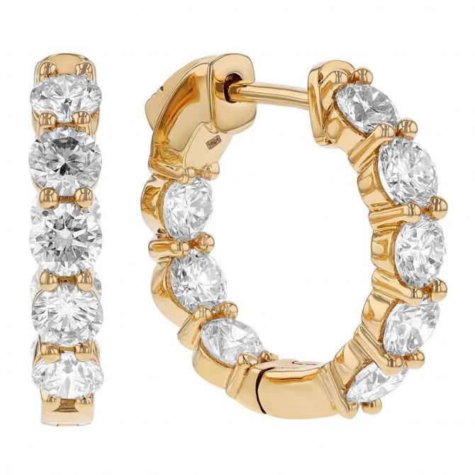 Borsheims Signature Collection Lab-Grown Diamond In & Out Hoop Earrings in 14K Gold, 2.00 cttw