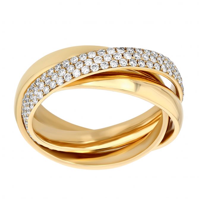 Diamond Pave Triple Band Ring in Yellow Gold