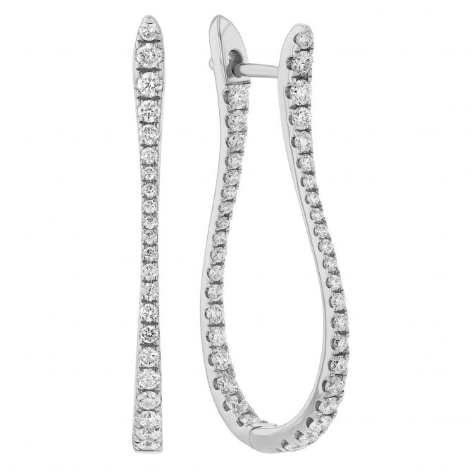 Graduated Diamond Inside Out U-Shaped Hoop Earrings in White Gold