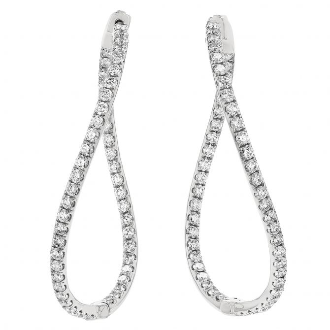 Diamond Inside Out Front-to-Back Wave Hoop Earrings in White Gold