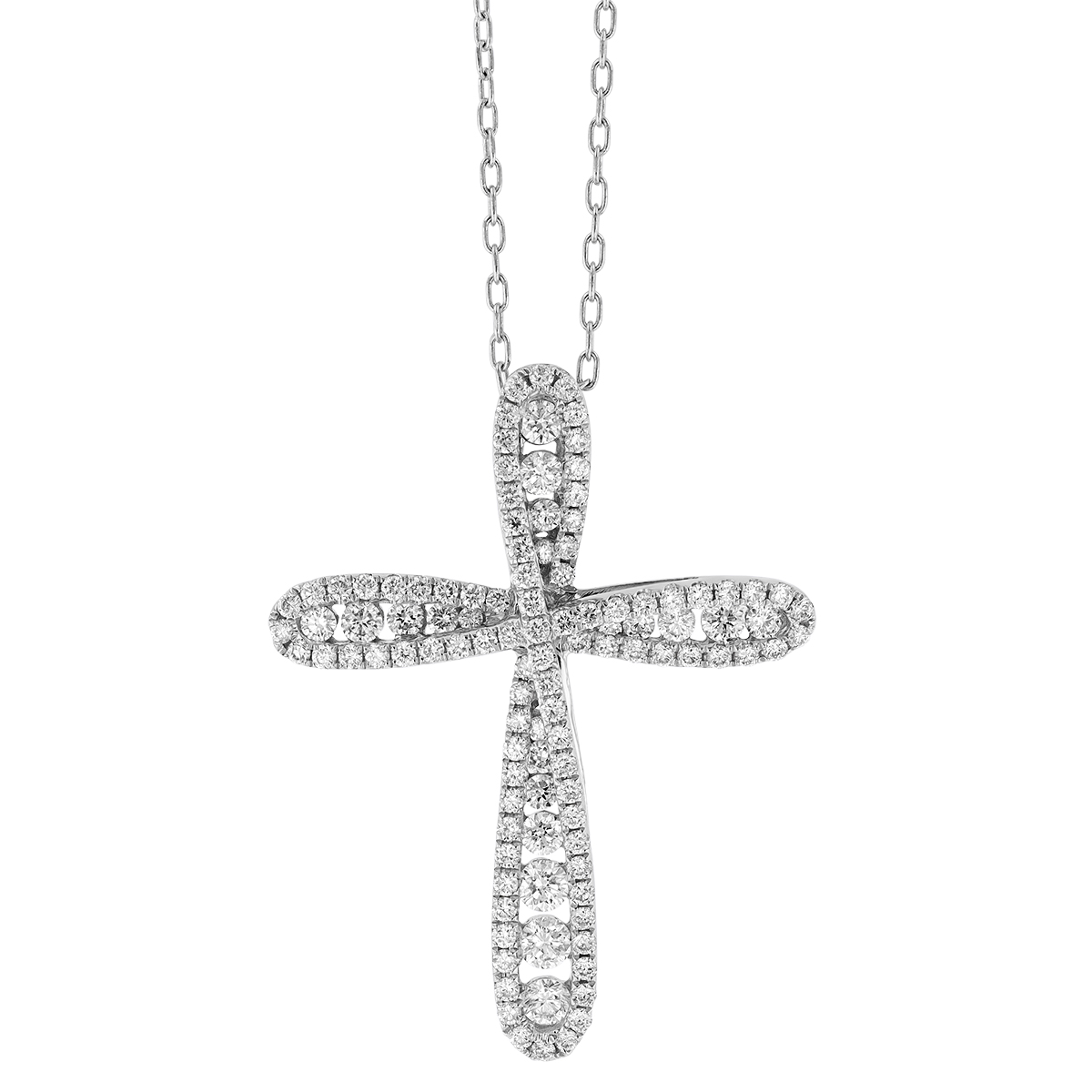 Diamond Swirl Outline Cross Pendant in White Gold, 18