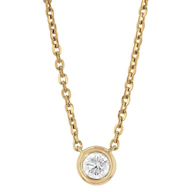 Borsheims Signature Collection Lab-Grown Diamond Solitaire Necklace in 14K Gold, 0.20 cttw, 18"