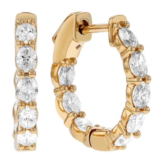 Borsheims Signature Collection Lab-Grown Oval Diamond In & Out Hoop Earrings in 14K Gold, 1 cttw