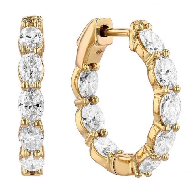 Borsheims Signature Collection Lab-Grown Oval Diamond In & Out Hoop Earrings in 14K Gold, 2 cttw