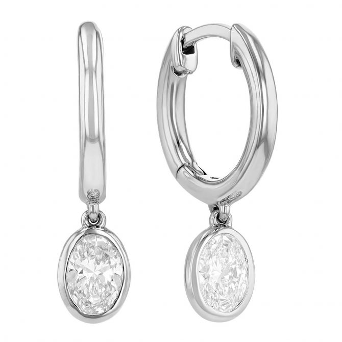 Borsheims Signature Collection Lab-Grown Oval Diamond Bezel Drop Hoop Earrings in Gold