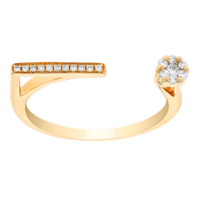 Diamond Cluster & Bar Open Ring in Yellow Gold