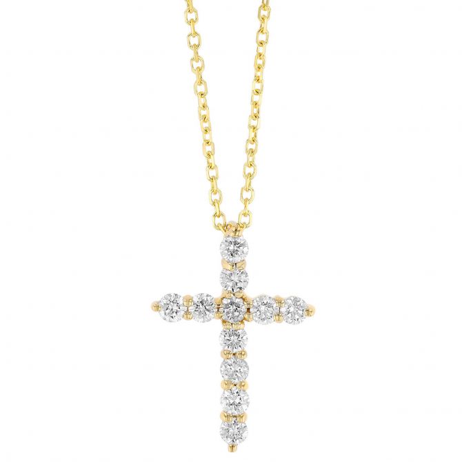 Diamond Cross Pendant in Yellow Gold, 18", 0.25 cttw