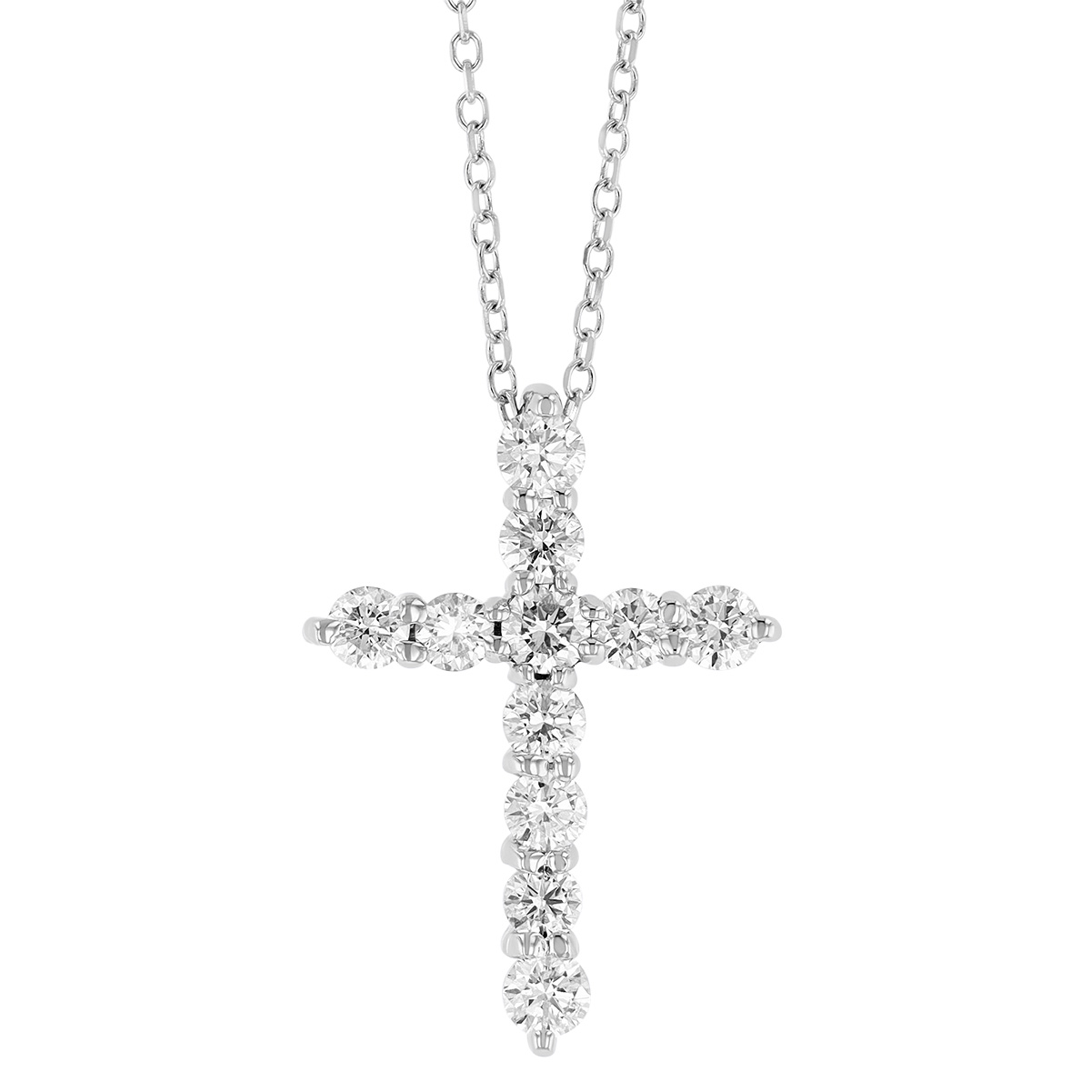 Diamond Classic Cross Pendant in White Gold, 18