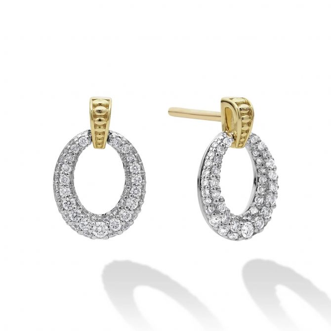 LAGOS Caviar Lux 18K Gold Oval Drop Diamond Earrings