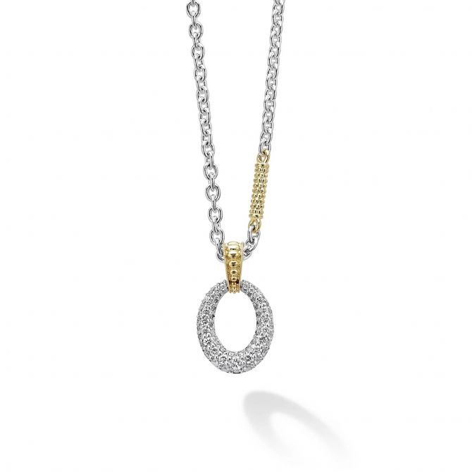 LAGOS Caviar Lux Two Tone Oval Diamond Pendant Necklace, 18"