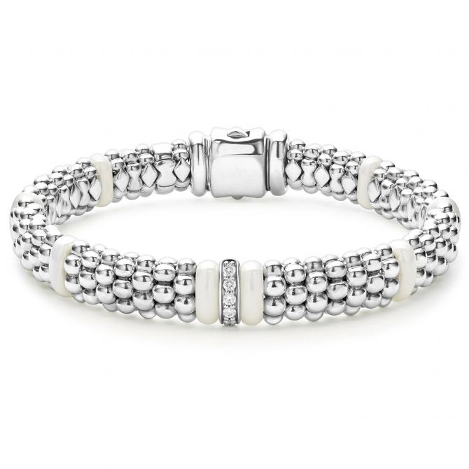 LAGOS White Caviar Single Station Diamond Caviar Bracelet, 9 mm, 7"