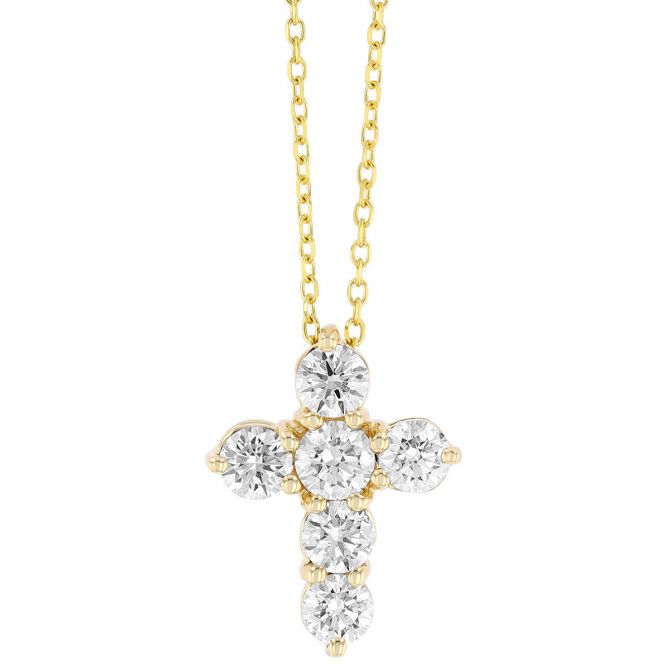 Diamond Cross Pendant in Yellow Gold, 18", 0.75 cttw