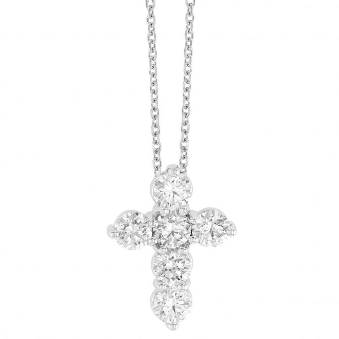 Diamond Cross Pendant in White Gold, 18", 1.50 cttw