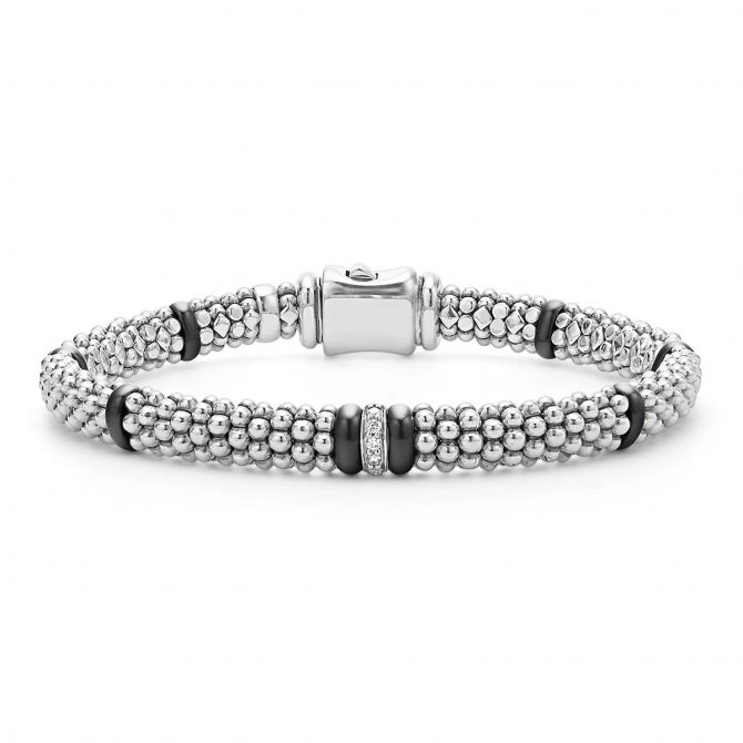 LAGOS Black Caviar Single Station Diamond Caviar Bracelet, 6mm, 7"