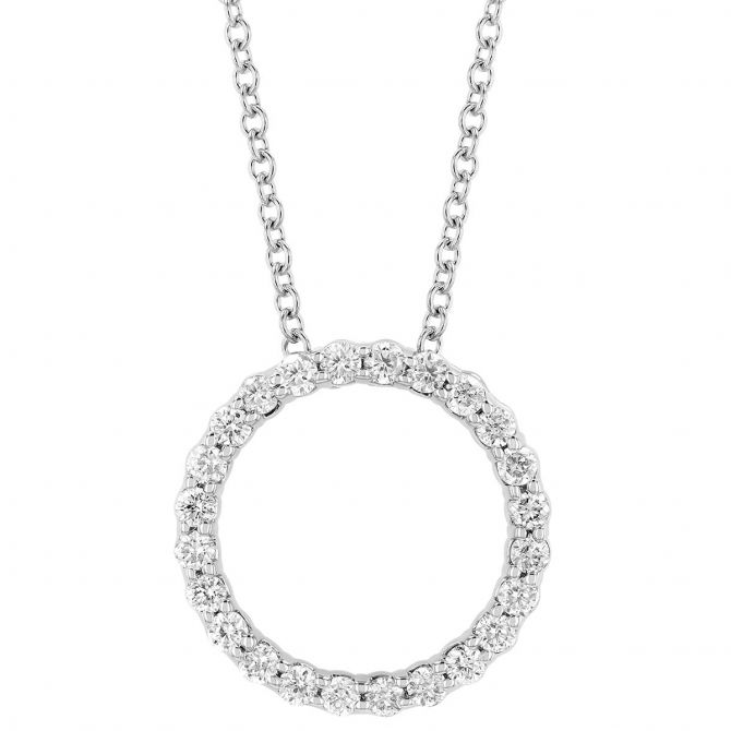 Diamond Open Circle Pendant in White Gold, 18", 0.30 cttw