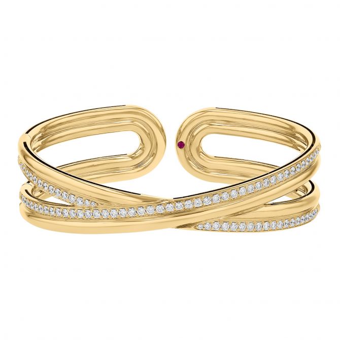 Roberto Coin Cialoma Diamond Crossover Cuff Bracelet in Yellow Gold