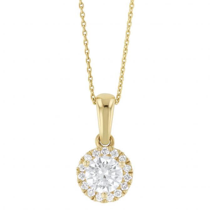 Round Diamond & Halo Pendant in Yellow Gold, 0.57 cttw