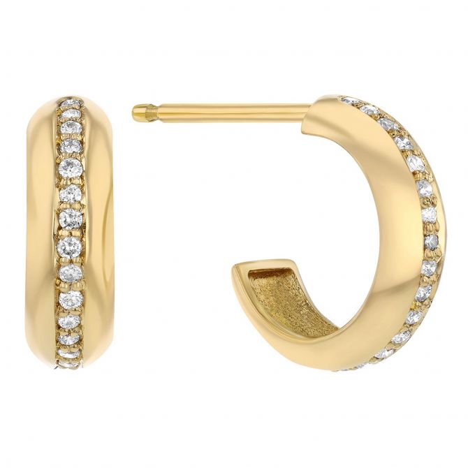 Zoe Chicco Diamond Pave Line Chubby Huggie Hoop Earrings in Yellow Gold