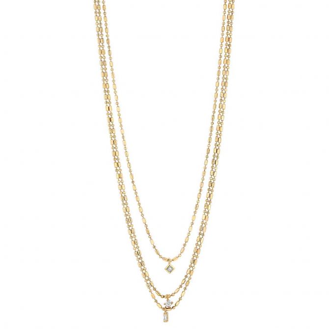 Zoe Chicco Diamond Mixed Shape 3 Strand Necklace in Yellow Gold, 18"