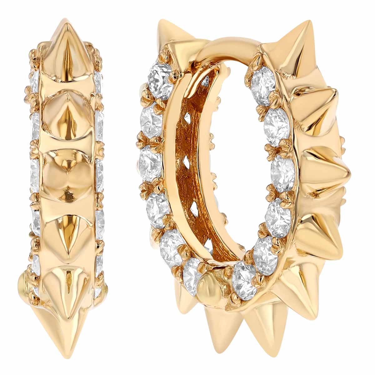 Zoe Chicco Side Set Diamond Spiked Huggie Hoop Earrings In Yellow Gold