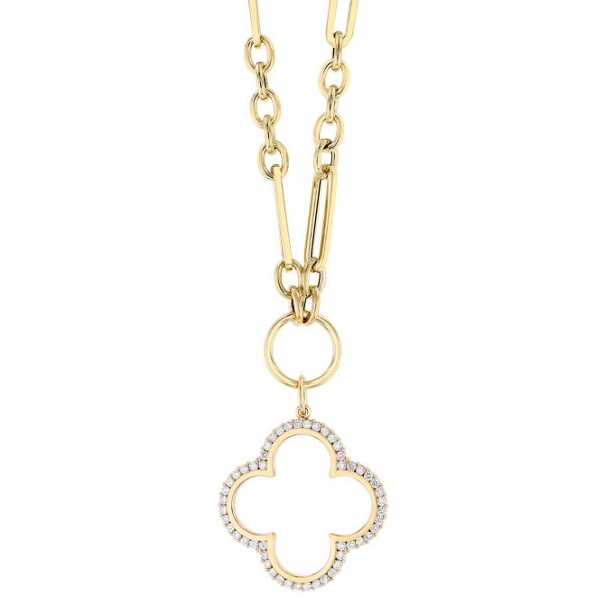 Diamond Open Clover Pendant in Yellow Gold, 18"