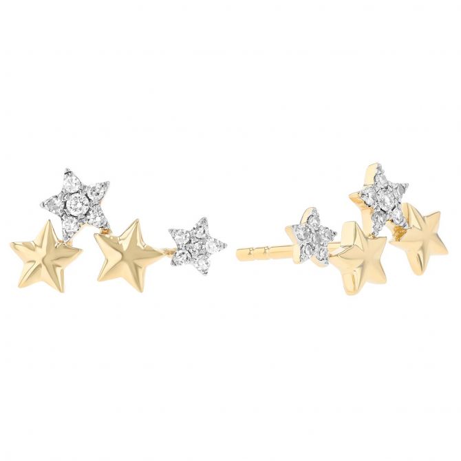 Diamond Star Climber Earrings in White & Yellow Gold