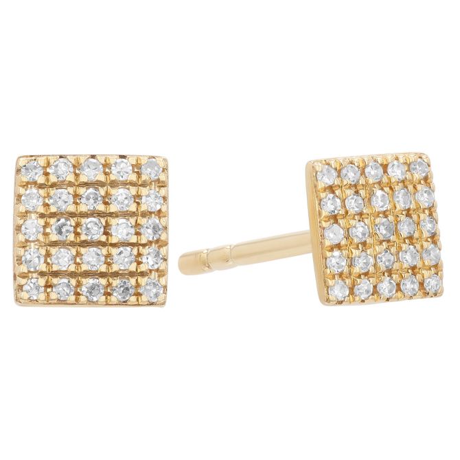 Diamond Pave Square Stud Earrings in Yellow Gold