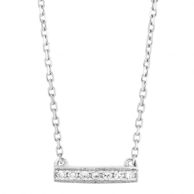 Diamond Bar Necklace in White Gold, 16"