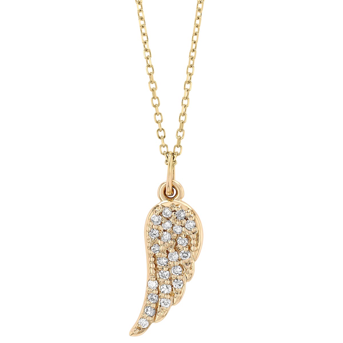 Diamond Pave Angel Wing Pendant in Yellow Gold, 16