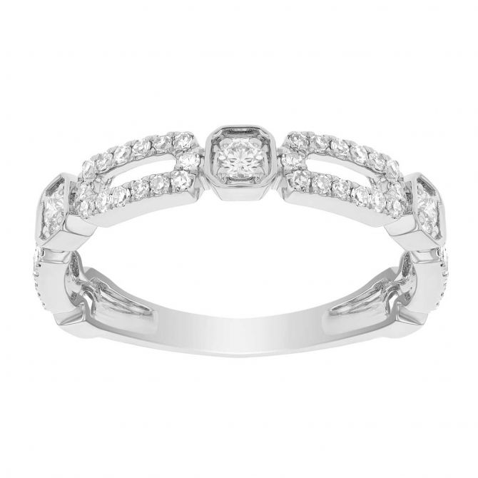 Diamond Pavé Square & Rectangle Geometric Patterned Ring in White Gold