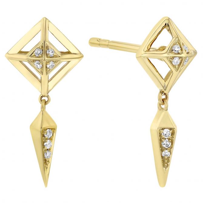 Diamond Geometric Dangle Earrings in Yellow Gold