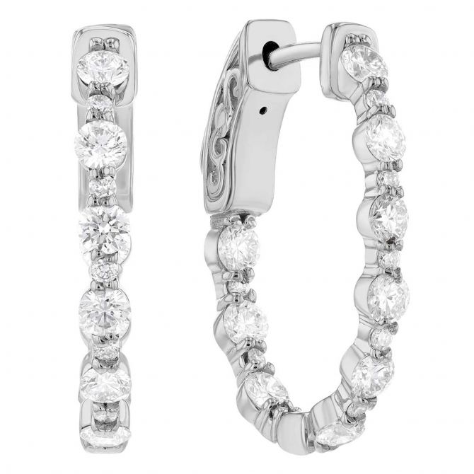 Diamond Inside Out Oval Hoop Earrings in White Gold, 1.28 cttw